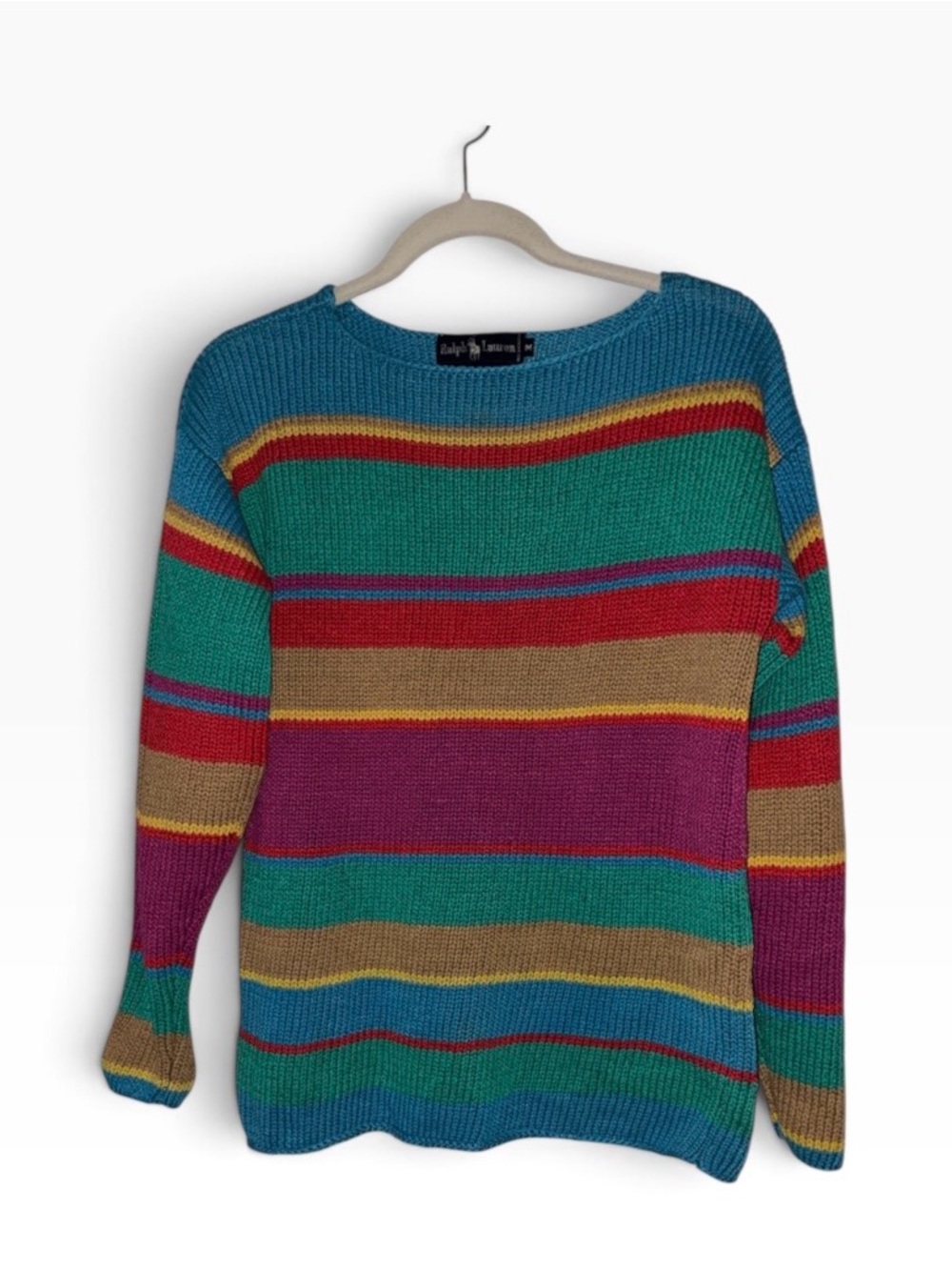 Vintage Polo Ralph Lauren silk-cotton striped knit sweater Sz M